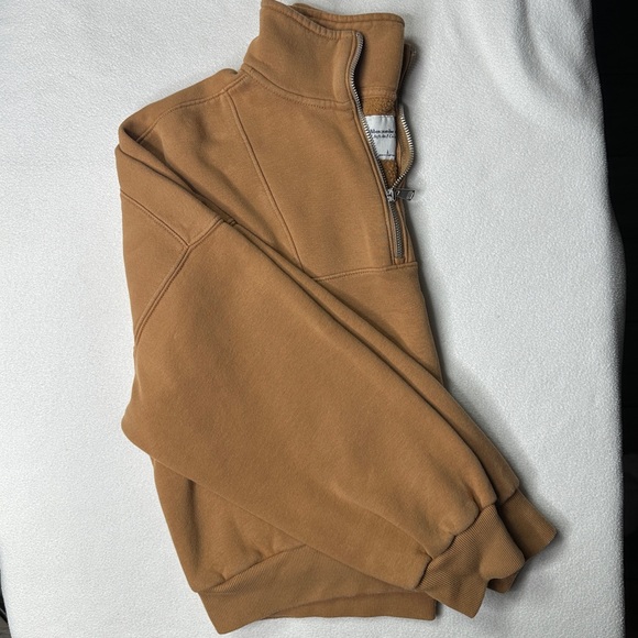 Abercrombie & Fitch Soft AF Cropped Quarter Zip Pullover Sweater - Camel Tan - Picture 5 of 9